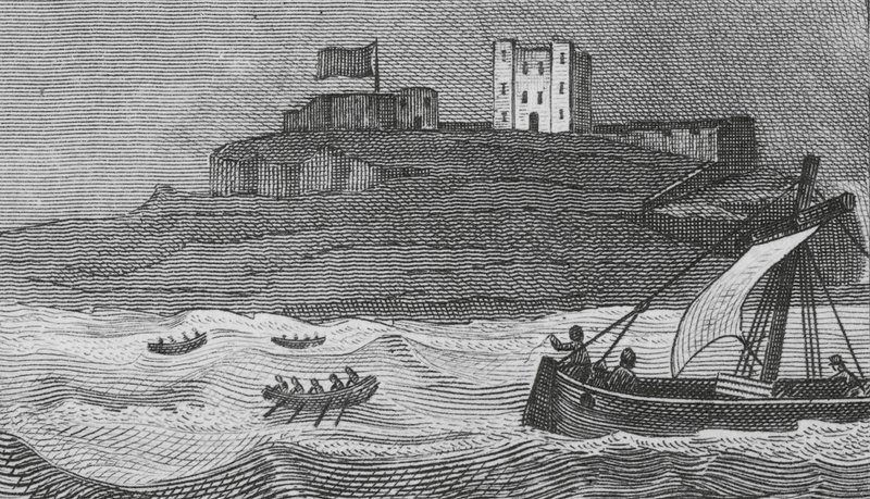 Bamborough Castle (gravyr) av English School