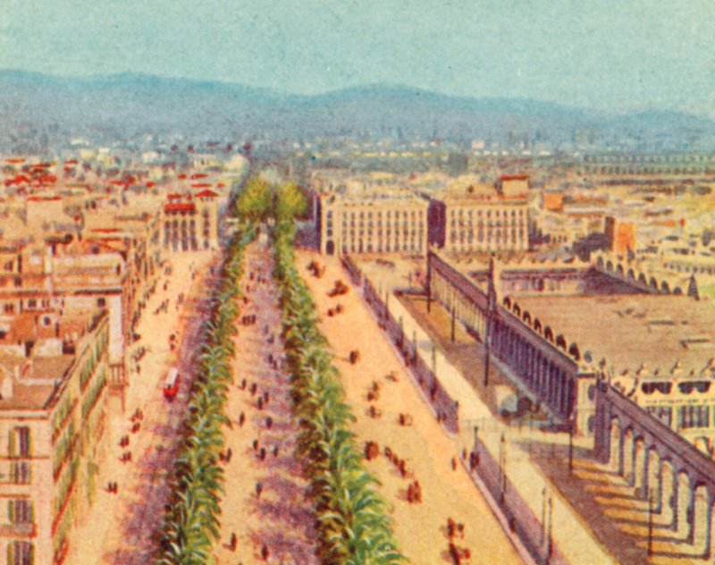 Barcelona, Rambla (färglitografi) av English School