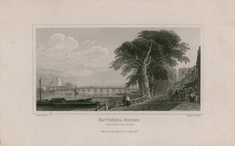 Battersea Bridge, från Cheyne Walk Chelsea av English School