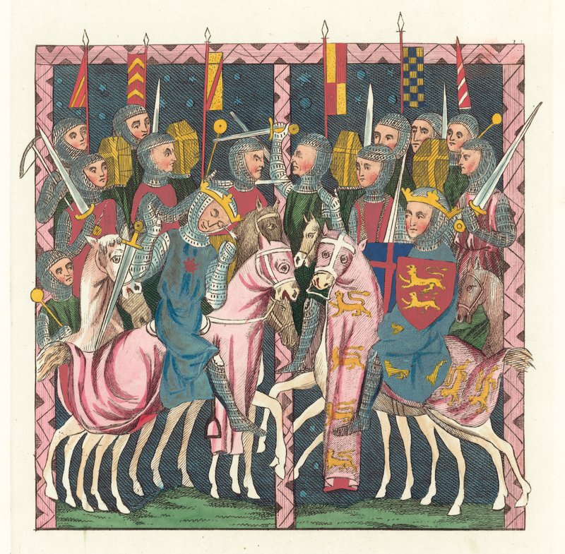 Battle of Hastings (färgad gravyr) av English School