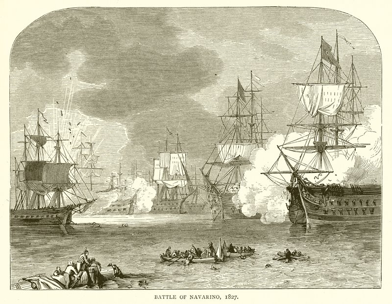 Slaget vid Navarino, 1827 av English School