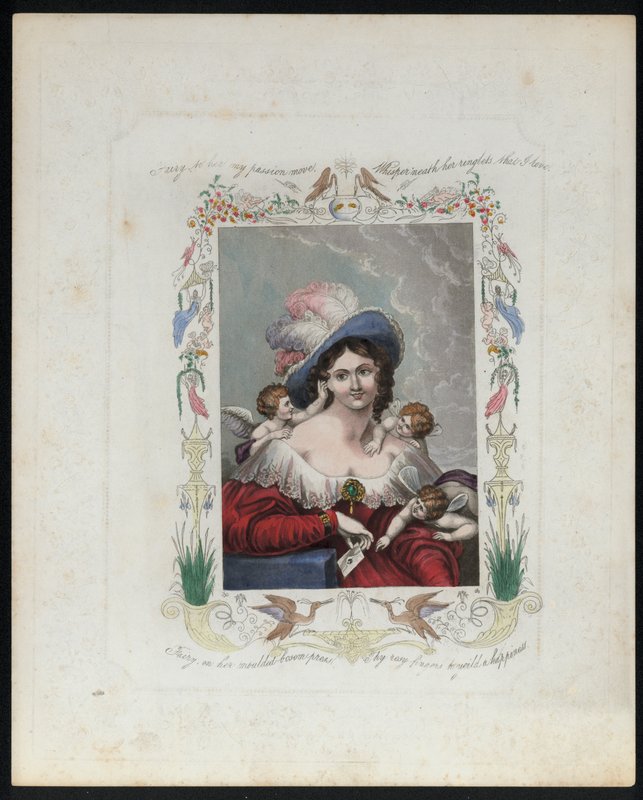 Vacker kvinna omgiven av älvor (färg litho) av English School