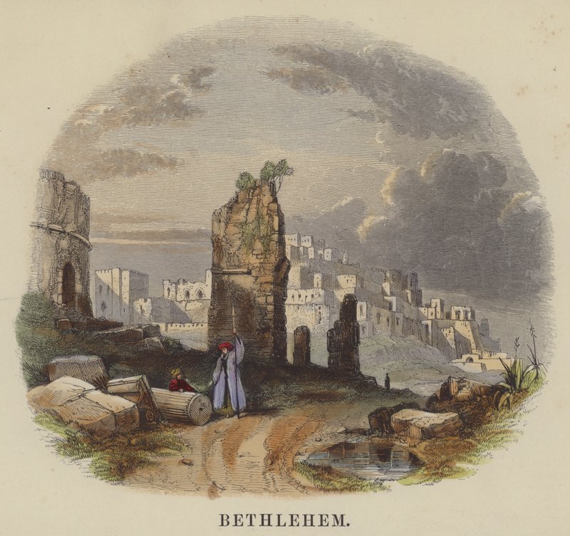Bethlehem (färgad gravyr) av English School