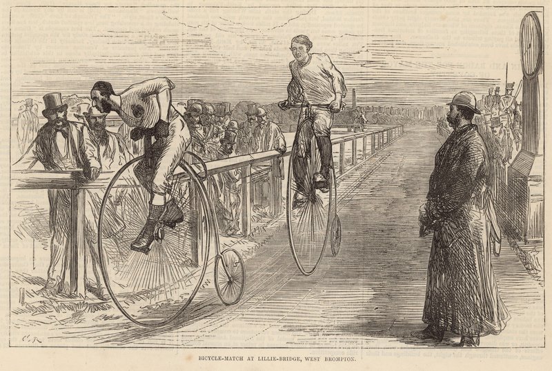 Cykelmatch på Lillie Bridge, West Brompton av English School