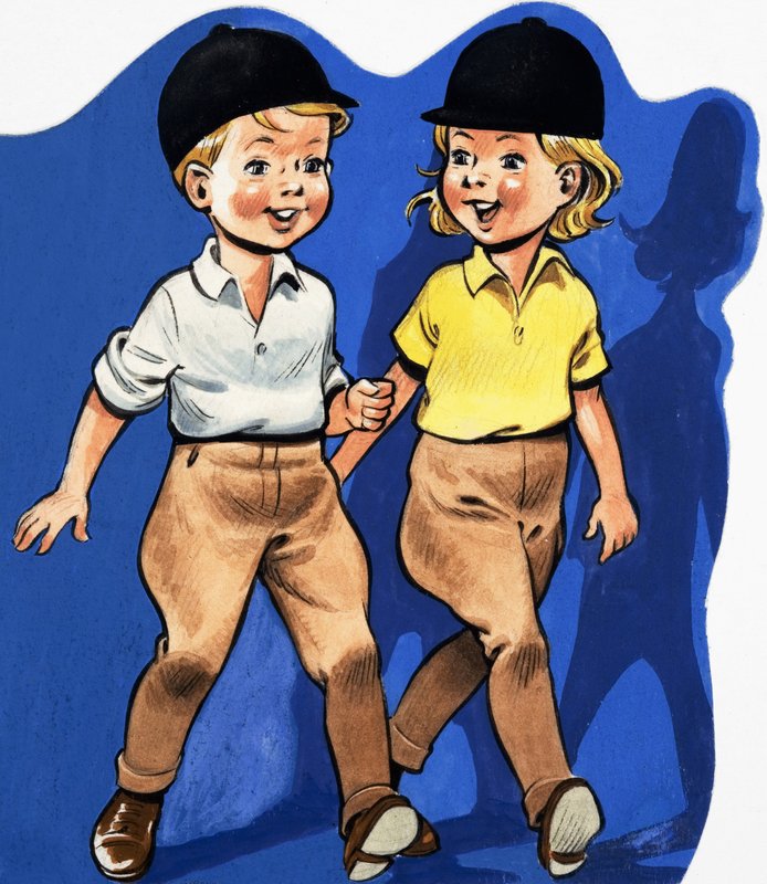 Pojke och flicka i Jodhpurs av English School