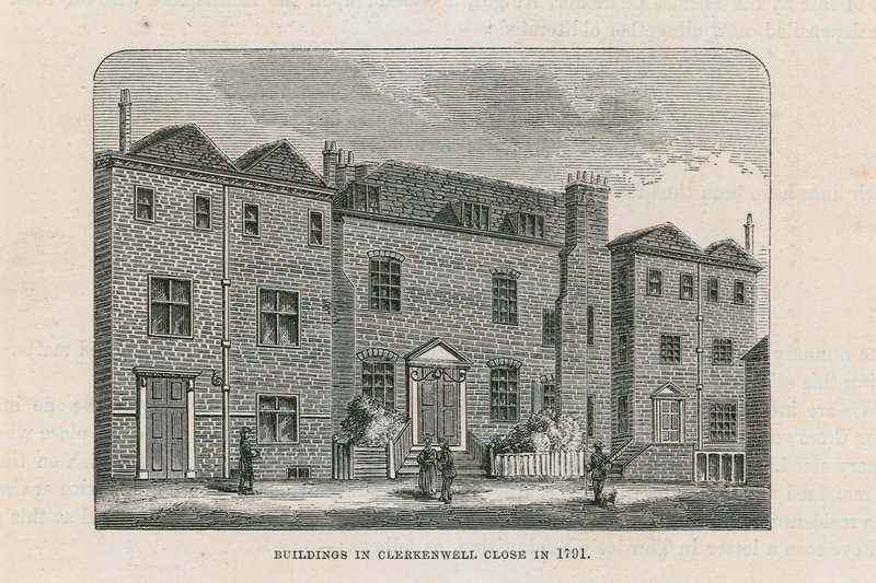 Byggnader i Clerkenwell Close 1791 av English School