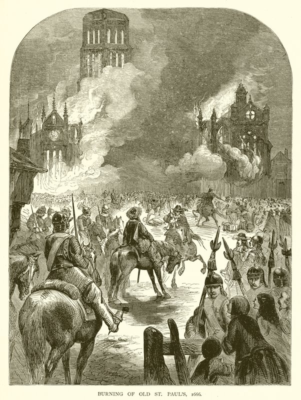 Burning of Old St. Pauls, 1666 av English School