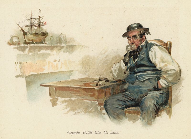 Kapten Cuttle biter på naglarna (chromolitho) av English School