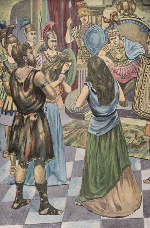 Caractacus inför Claudius (färglitografi) av English School