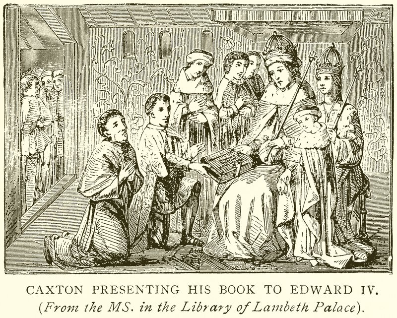 Caxton presenterar sin bok för Edward IV av English School
