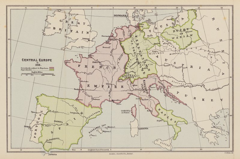 Centraleuropa 1812 (färglitografi) av English School