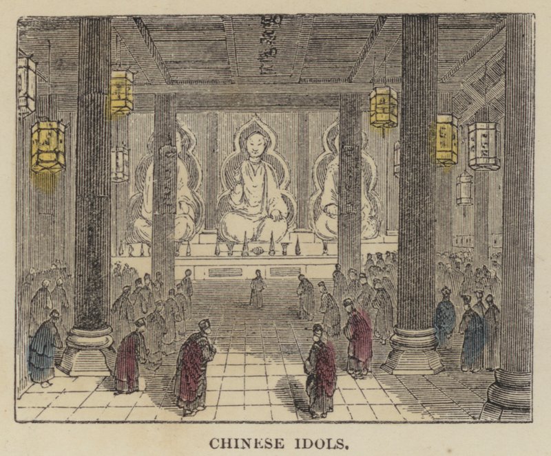 Kinesiska idoler (färgad gravyr) av English School