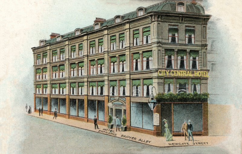 City Central Hotel, London (färg litho) av English School