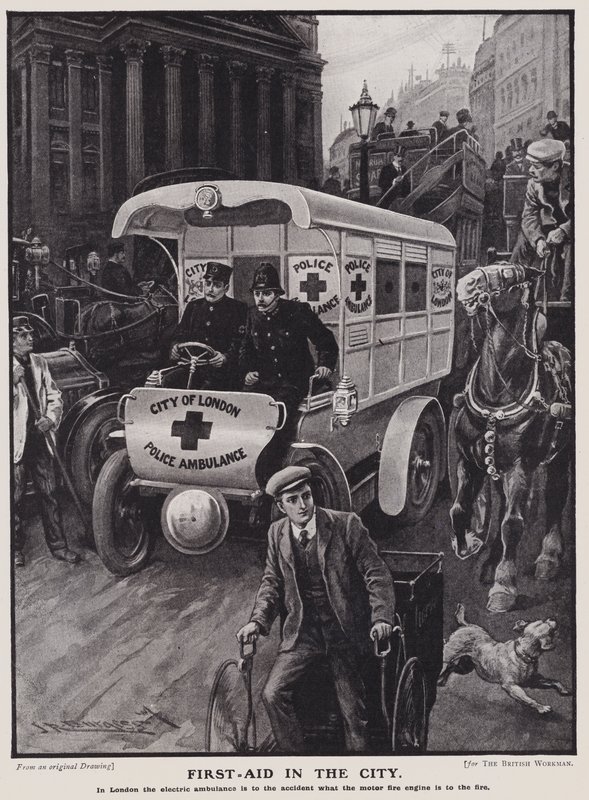 City of London Police elektrisk ambulans (litho) av English School
