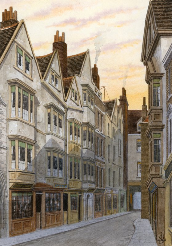 Cloth Fair, Smithfield (wc på papper) av English School