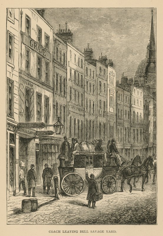 Tränare lämnar Bell Savage Yard, London av English School
