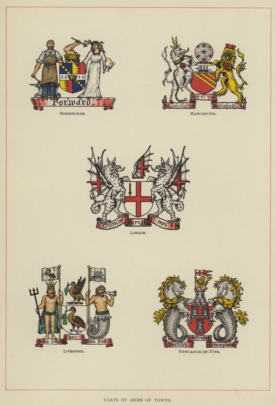 Städernas vapen (färg litho) av English School