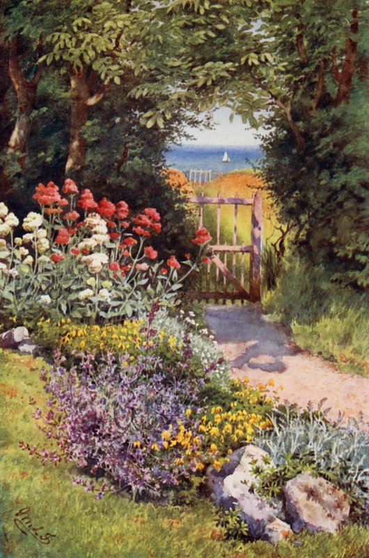 Färg i örtagården (färglitografi) av English School