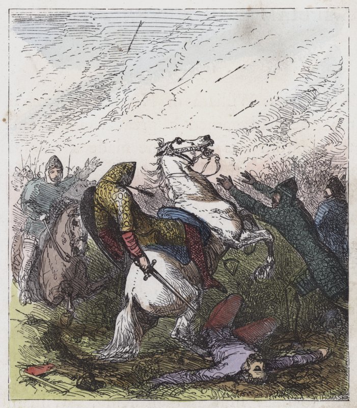 Death of Harold (färgad gravyr) av English School