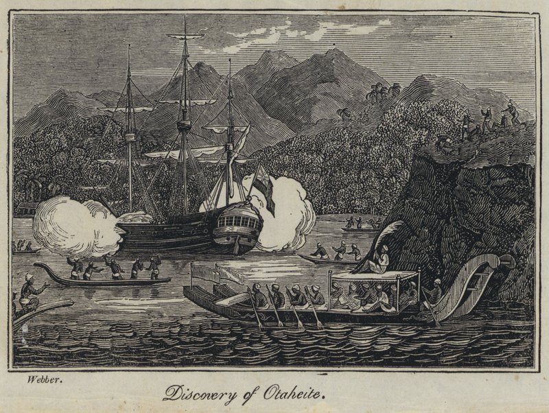 Discovery of Otaheite (gravyr) av English School