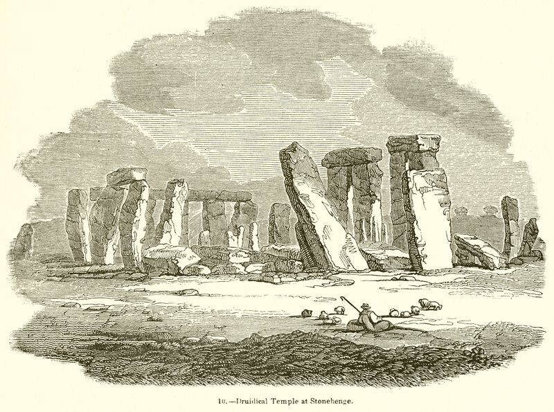 Druidiskt tempel i Stonehenge av English School