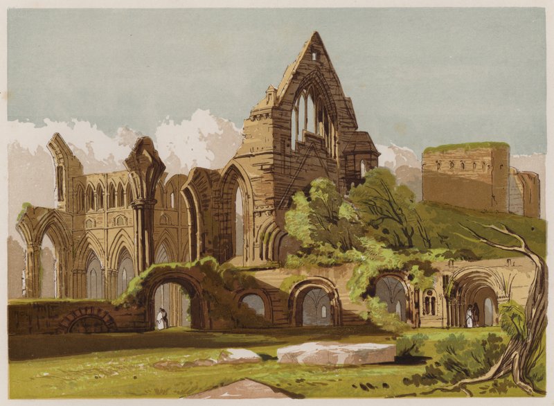 Dryburgh Abbey (färg litho) av English School