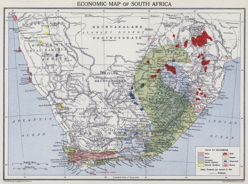 Ekonomisk karta över Sydafrika (färg litho) av English School