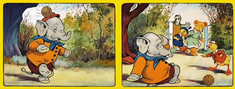 Elefant som träffas av en boll av English School