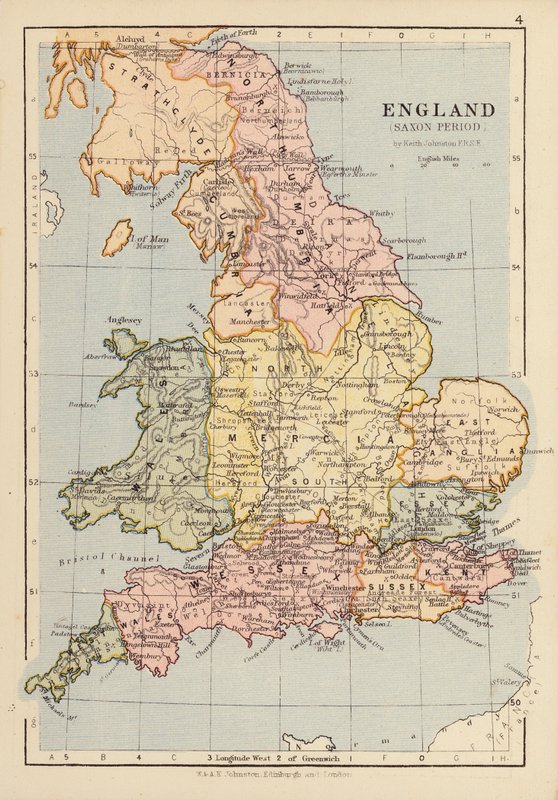 England, saxisk tid (färglitografi) av English School