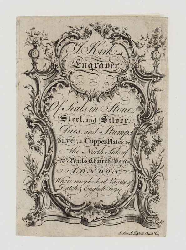 Engravers of Seals, J Kirk, handelskort av English School