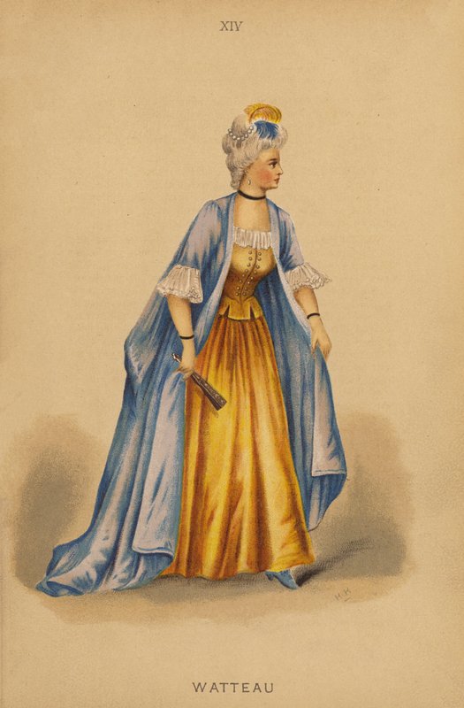 Utklädningskläder: Watteau (färglitografi) av English School