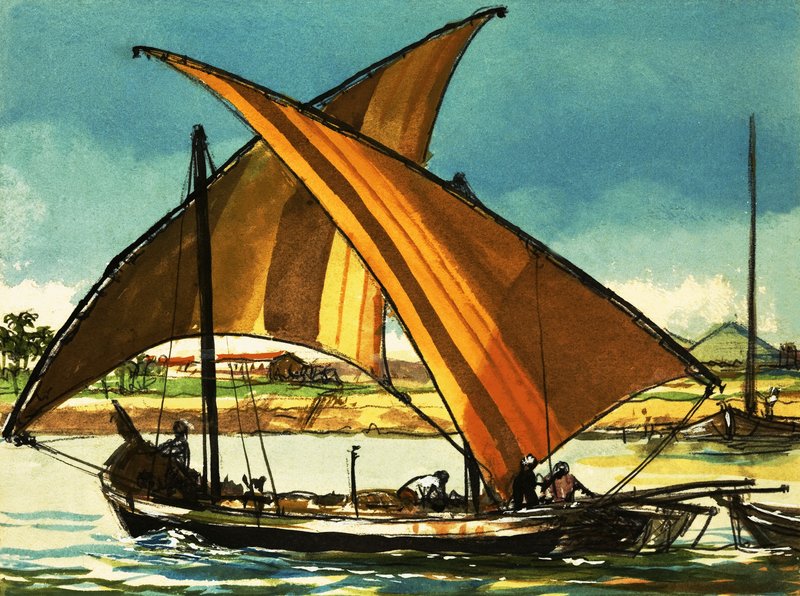 Felucca båtar på floden Nilen av English School