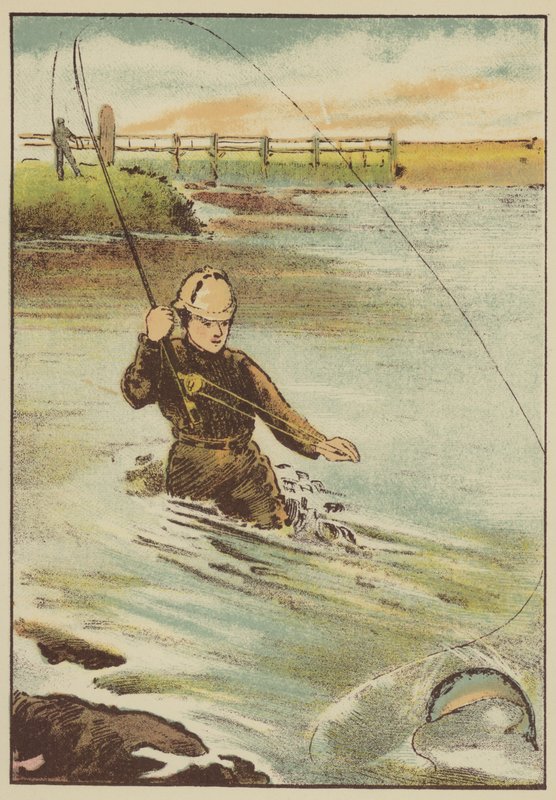 Fiske efter öring (färgad gravyr) av English School