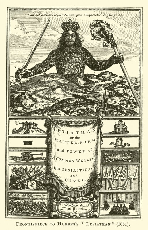 Frontispice till Hobbes Leviathan, 1651 av English School