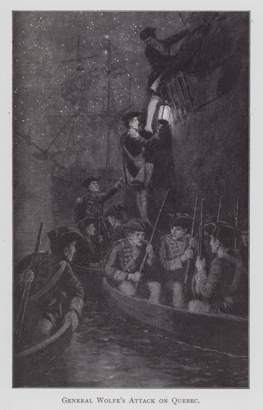 General Wolfes attack mot Quebec (litho) av English School