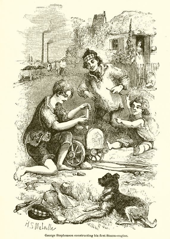George Stephenson bygger sin första ångmotor av English School