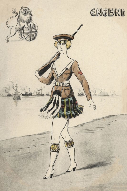 Flicka i skotsk uniform (färg litho) av English School