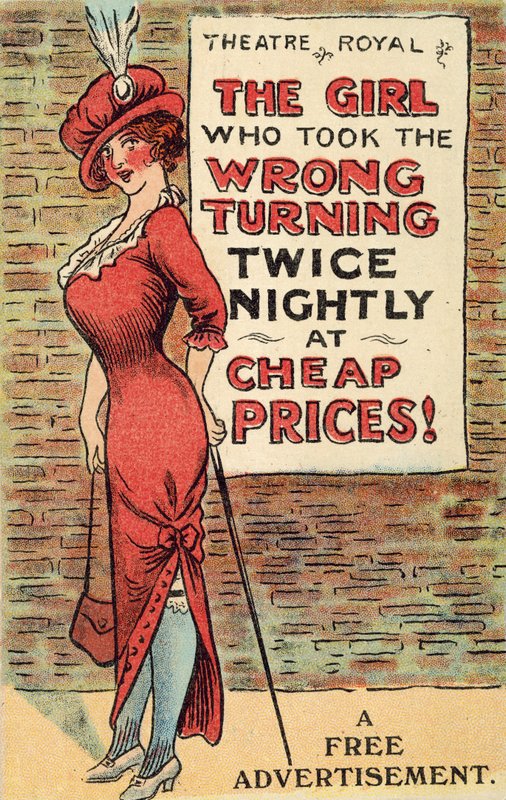 Flicka som läser en teaterflygare (färg litho) av English School