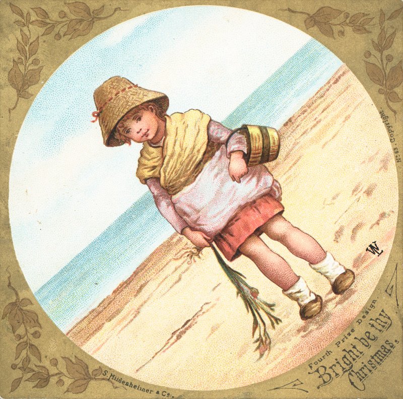 Flicka som står på stranden, julkort av English School