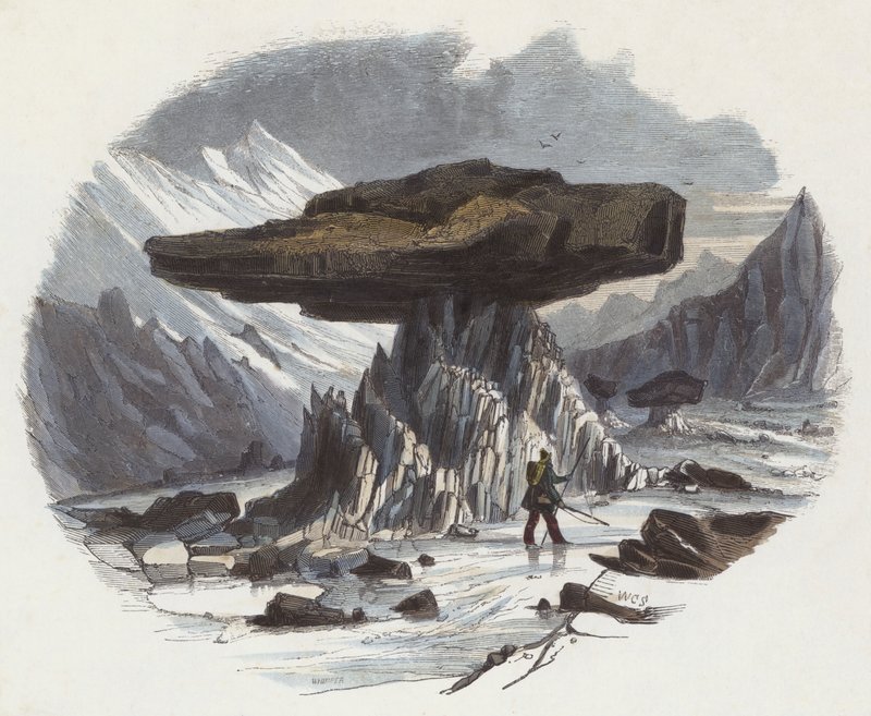 Glaciärbord (färgad gravyr) av English School
