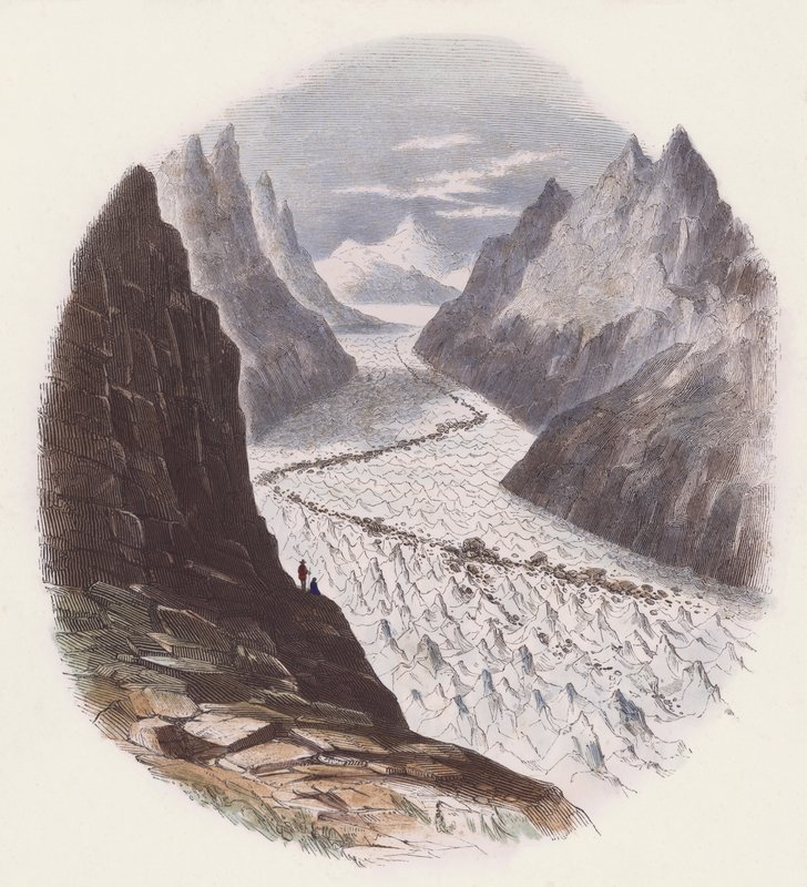 Glaciärer (färgad gravyr) av English School