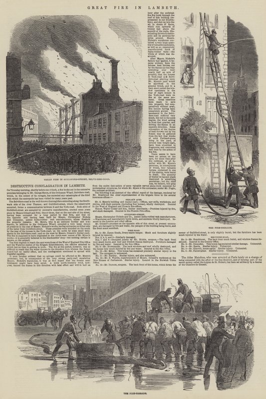 Great Fire in Lambeth (gravyr) av English School