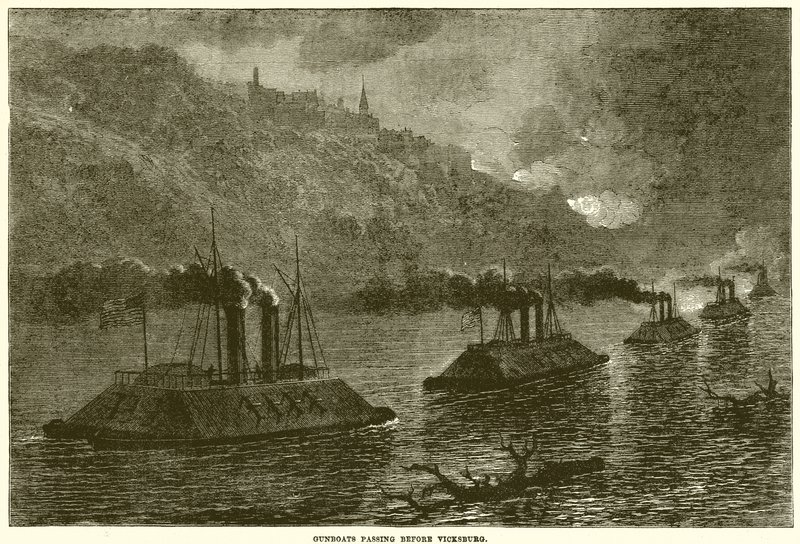 Kanonbåtar passerar före Vicksburg av English School