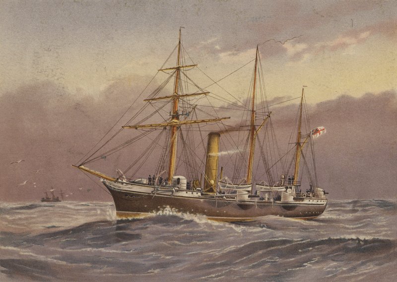 HMS Nymph (slup) (färglitografi) av English School