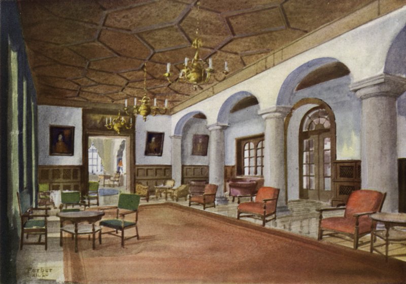 Hall på ett hotell (färg litho) av English School
