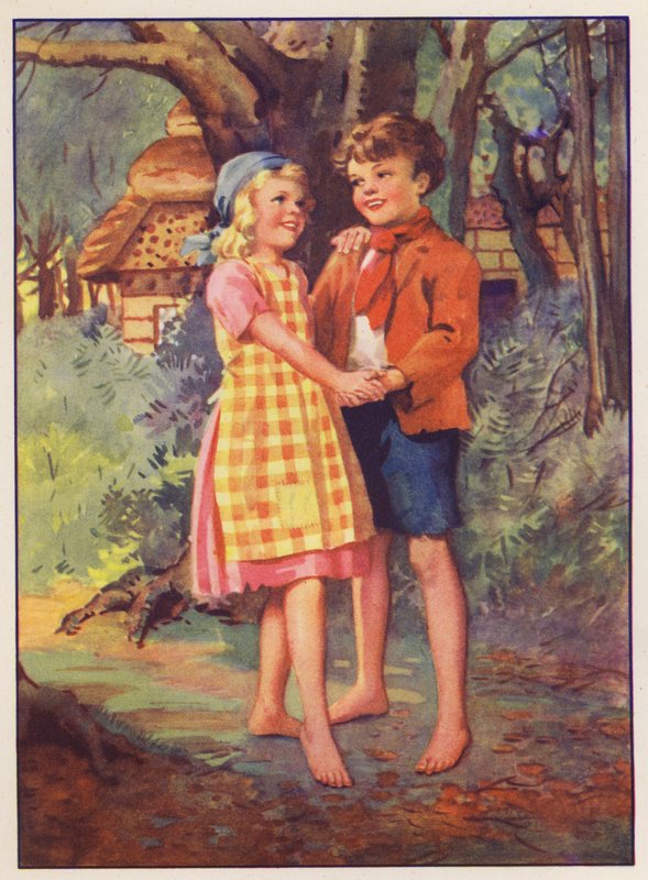 Hans och Greta (färglitografi) av English School