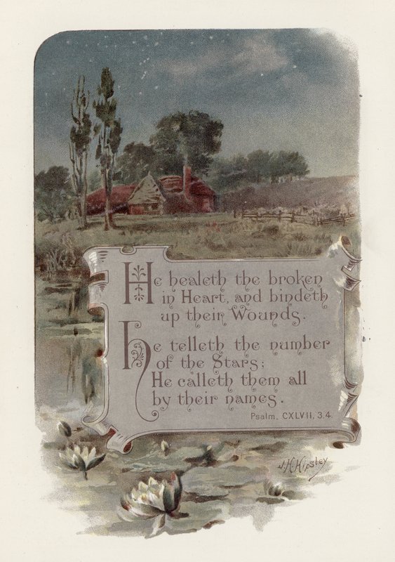 Han helar de med brustet hjärta (chromolitho) av English School