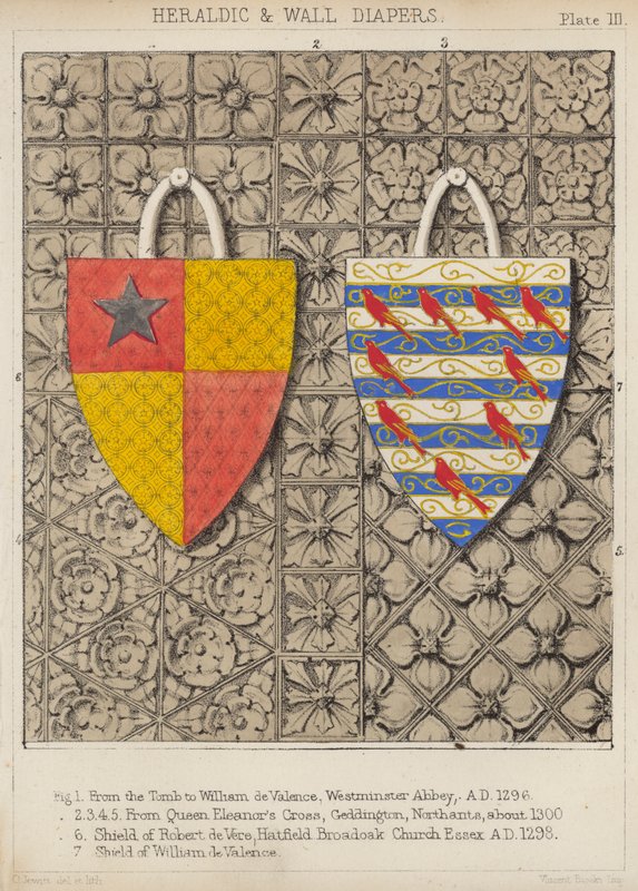Heraldiska blöjor och väggblöjor (färglitografi) av English School