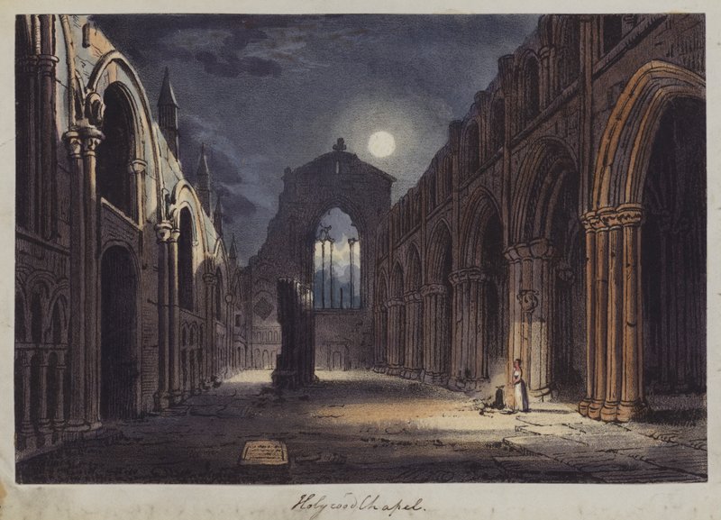 Holyrood Chapel, Edinburgh (färgad gravyr) av English School
