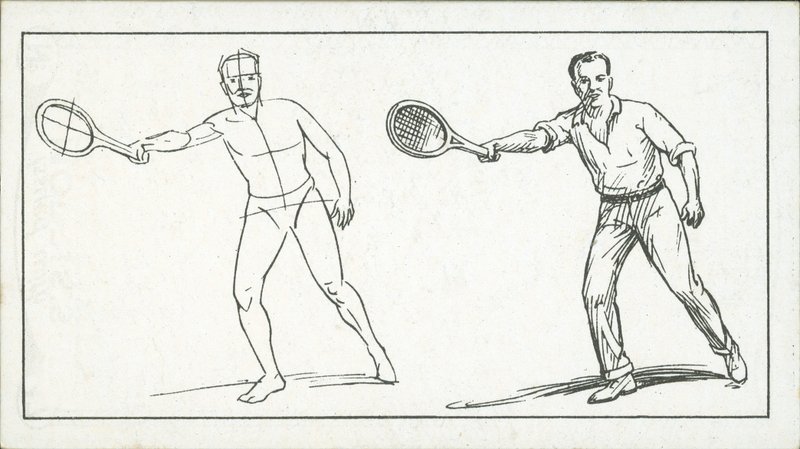 Hur man skissar: Figur som spelar tennis (litho) av English School